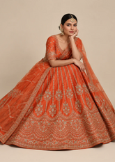 Bridal Lehenga Set With Zari Embroidered