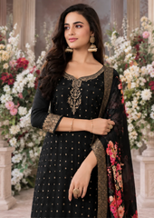 Banarasi Suit with Elegant Floral Digital-Print Dupatta