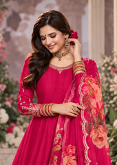 Anarkali Suit with Floral Printed Dupatta