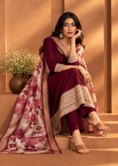 Suit with Floral Printed Dupatta