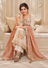 Salwar Suit with Floral Embroidery & Striped Dupatta