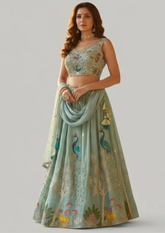 Lehenga Set With Peacock Embroidered Designer