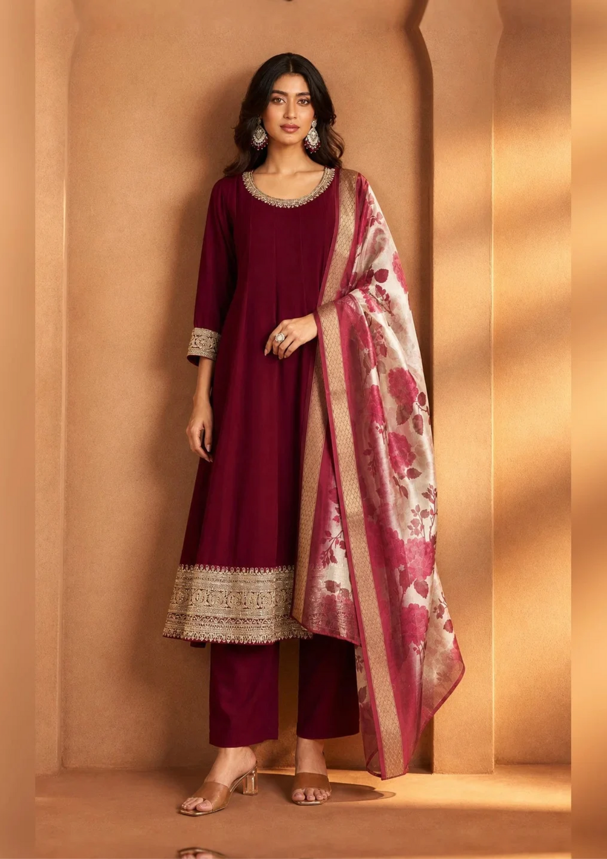 Suit with Floral Printed Dupatta