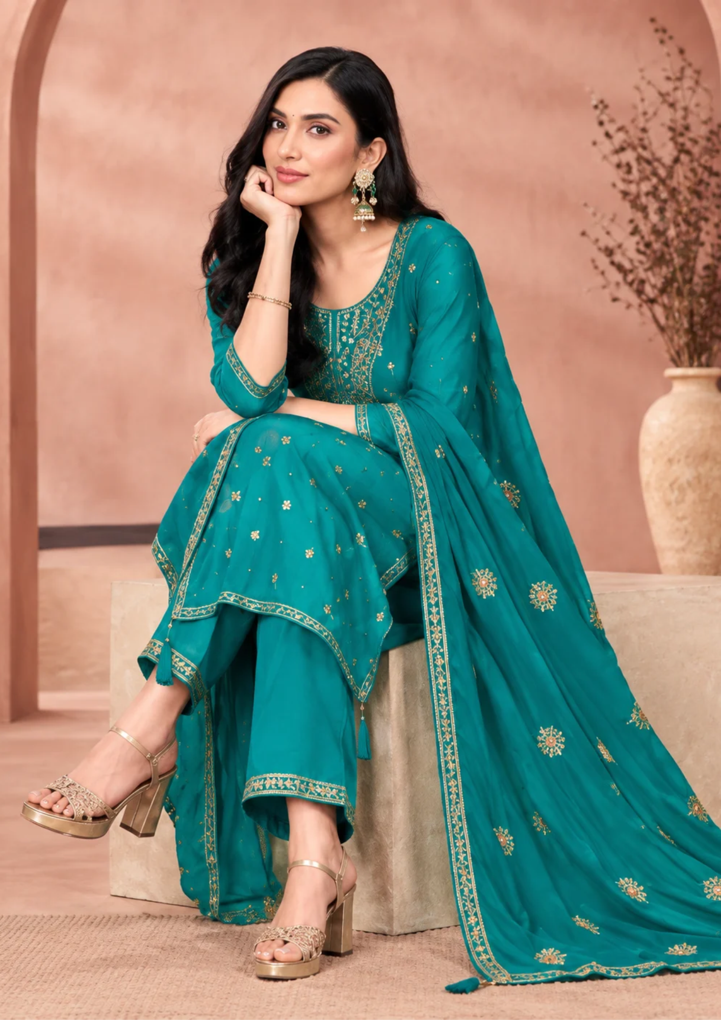 Suit with Golden Embroidery