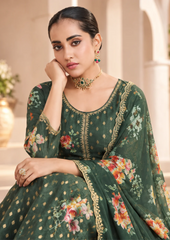 Salwar Suit with Golden Motifs & Floral Dupatta