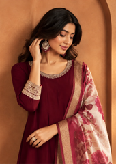 Suit with Floral Printed Dupatta