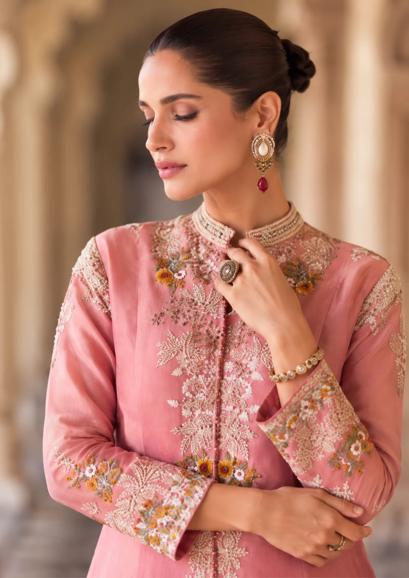 Palazzo Gown with Floral Embroidery