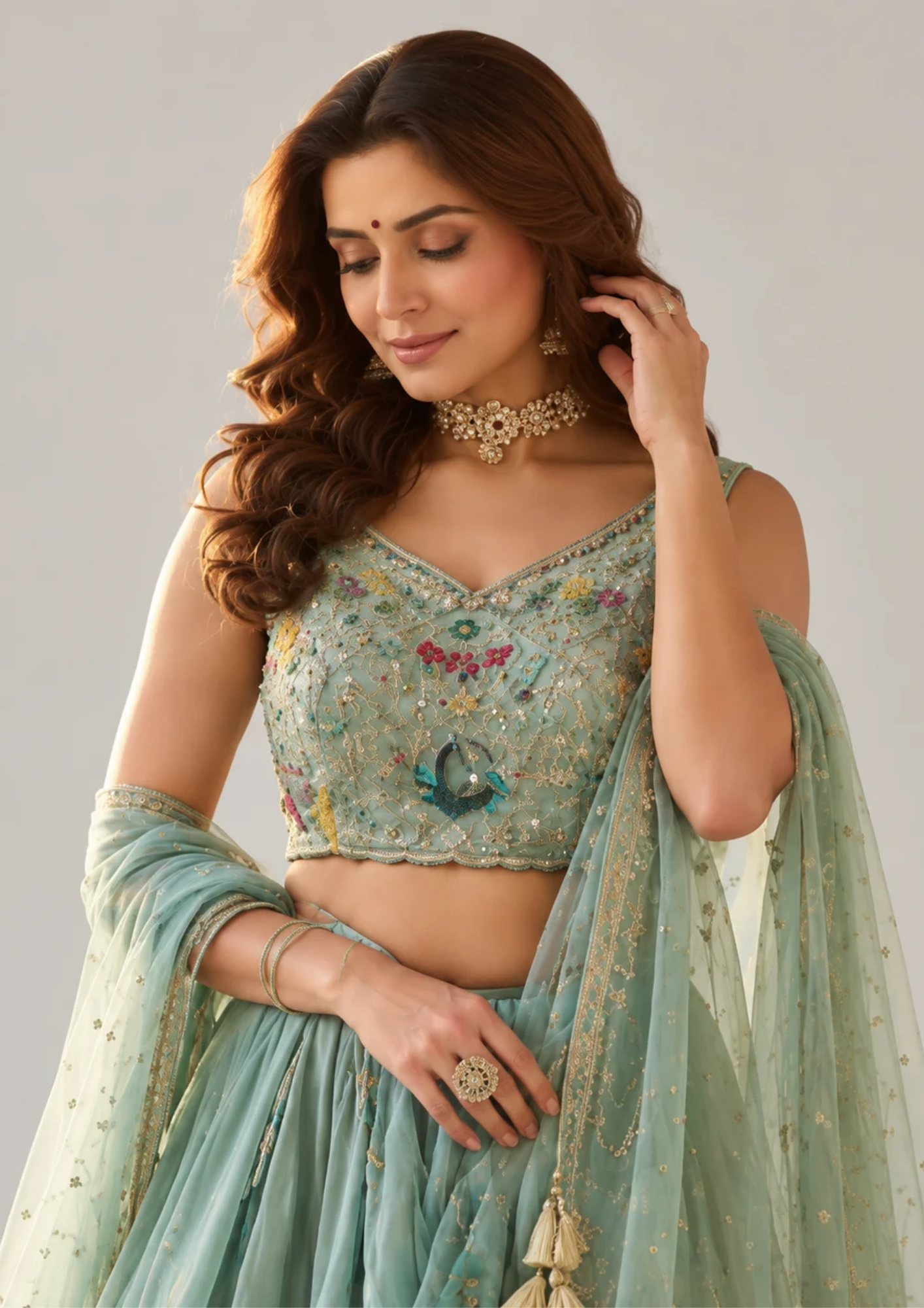 Lehenga Set With Peacock Embroidered Designer