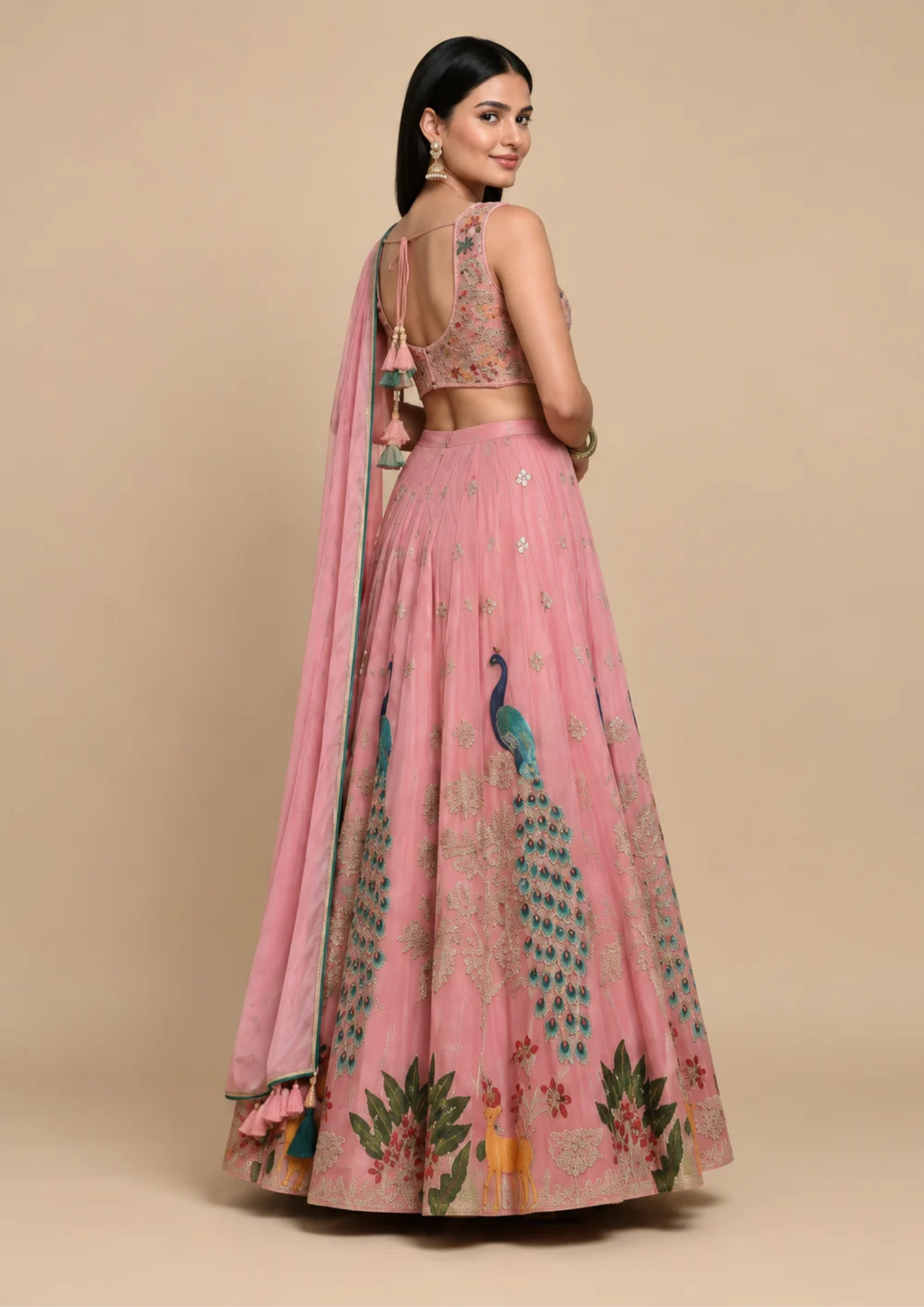 Lehenga With Peacock Embroidered