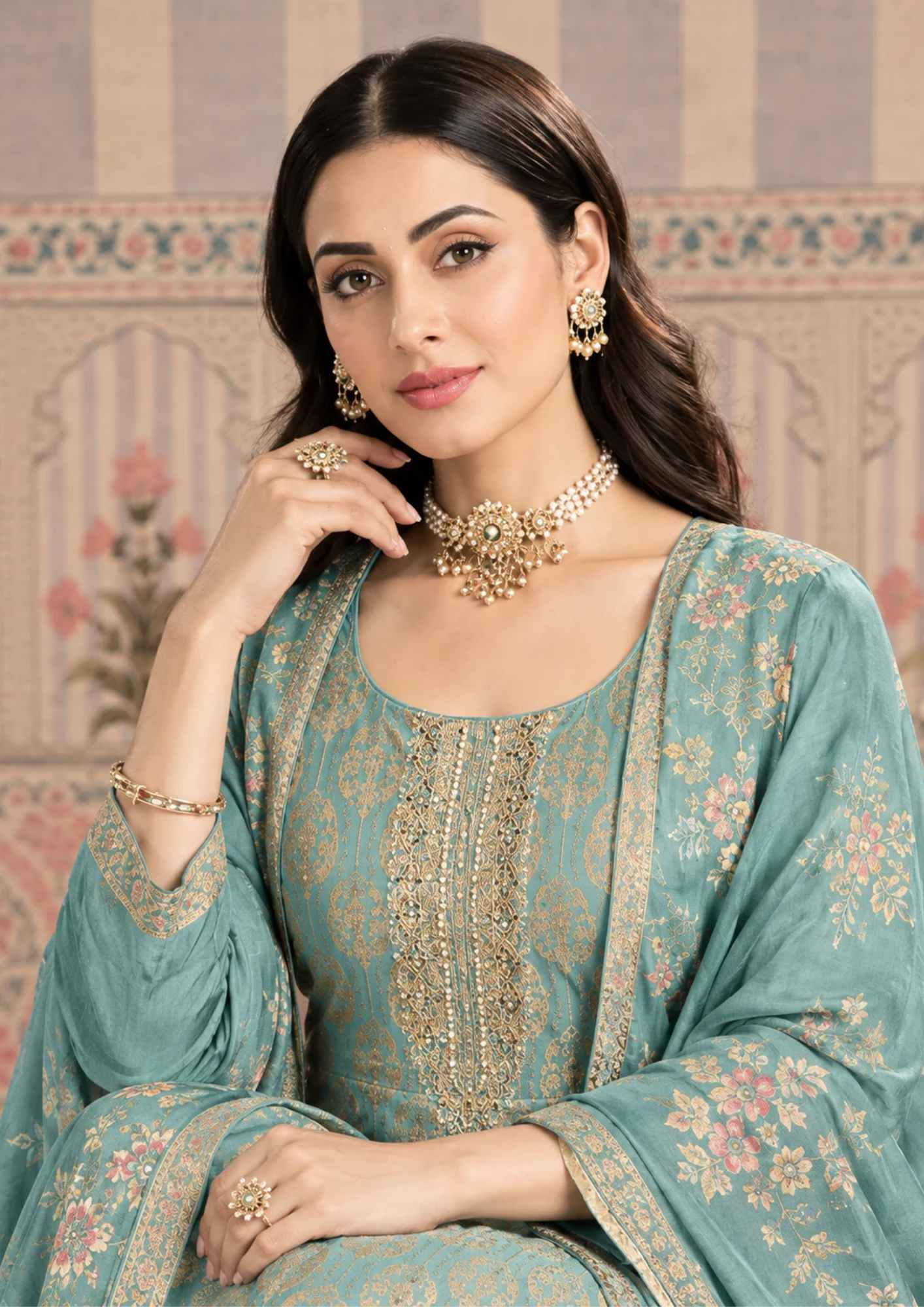 Banarasi Suit with Intricate Golden Weave