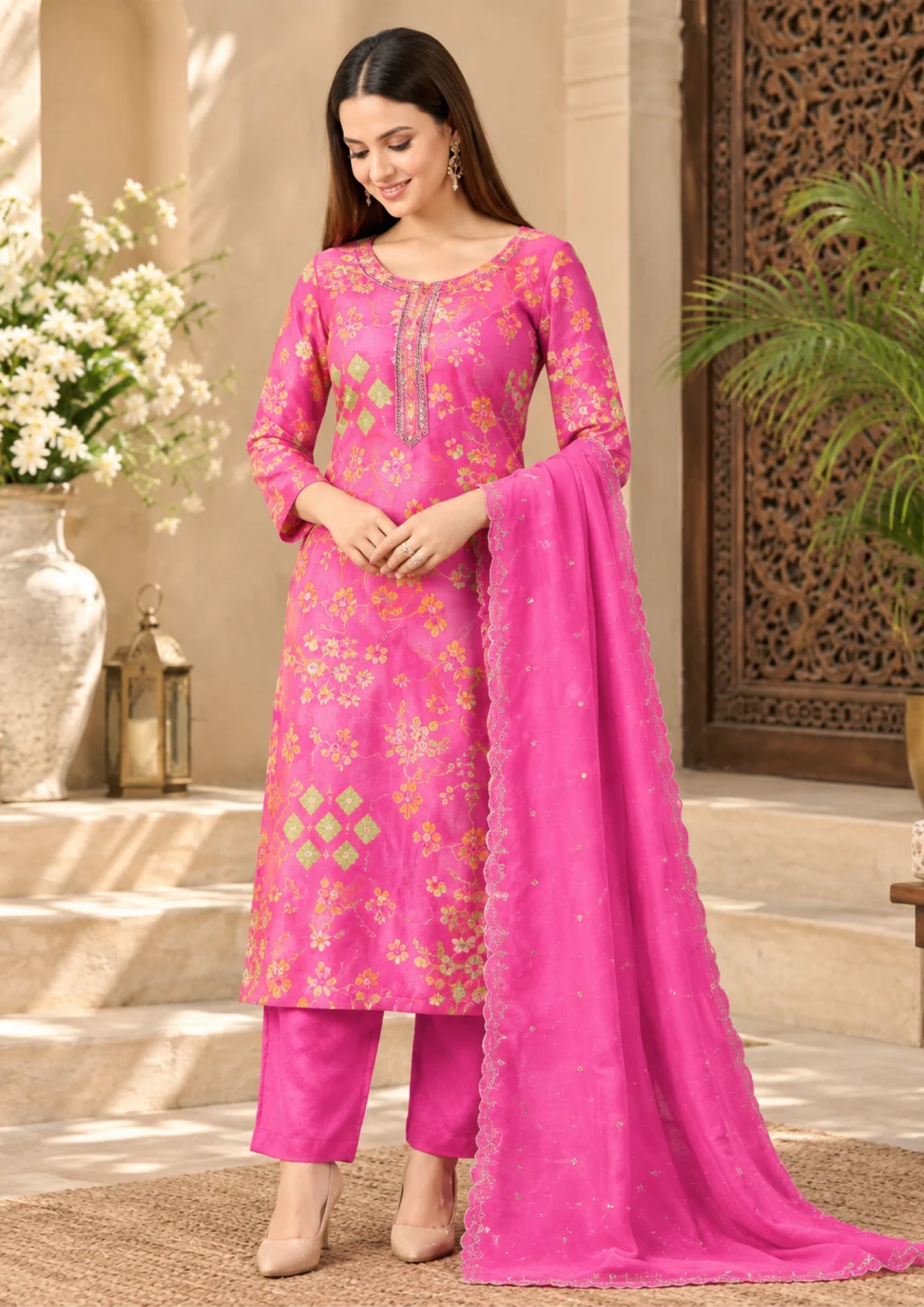 Salwar Suit with Intricate Golden Floral Embroidery