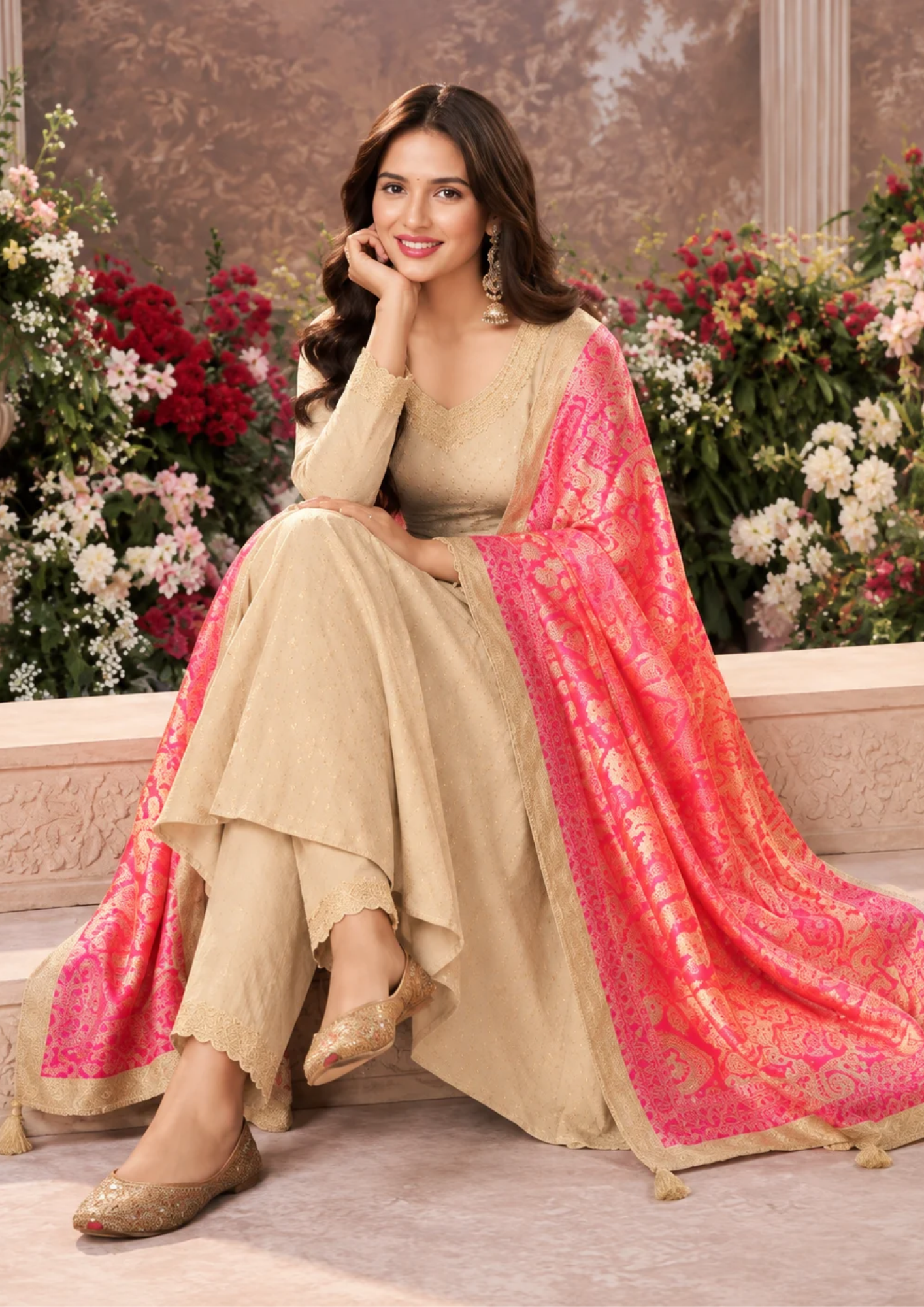 Anarkali Suit with Vibrant Banarasi Dupatta