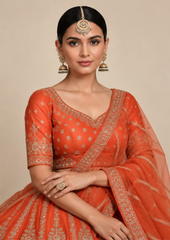Bridal Lehenga Set With Zari Embroidered