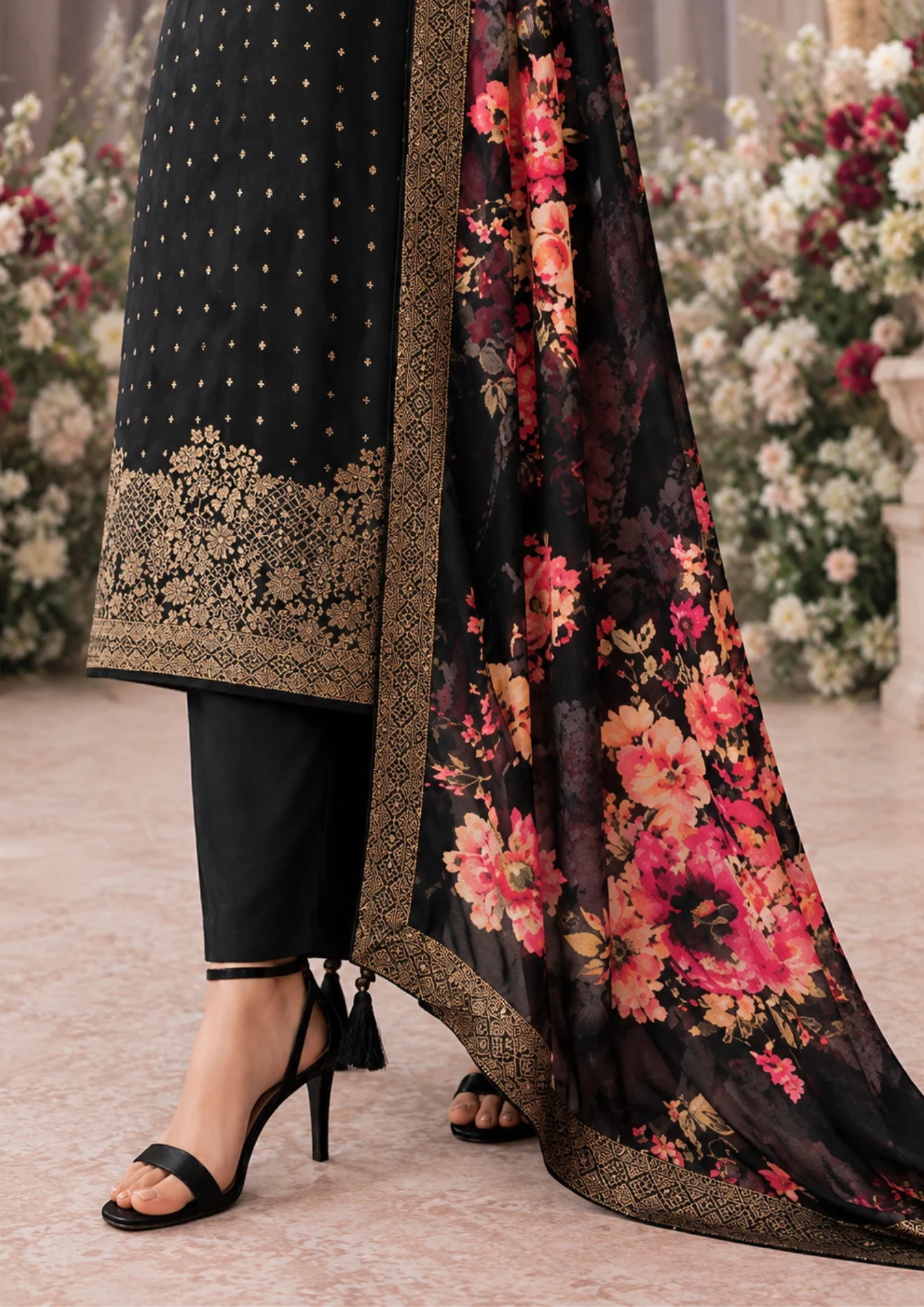 Banarasi Suit with Elegant Floral Digital-Print Dupatta