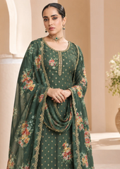 Salwar Suit with Golden Motifs & Floral Dupatta