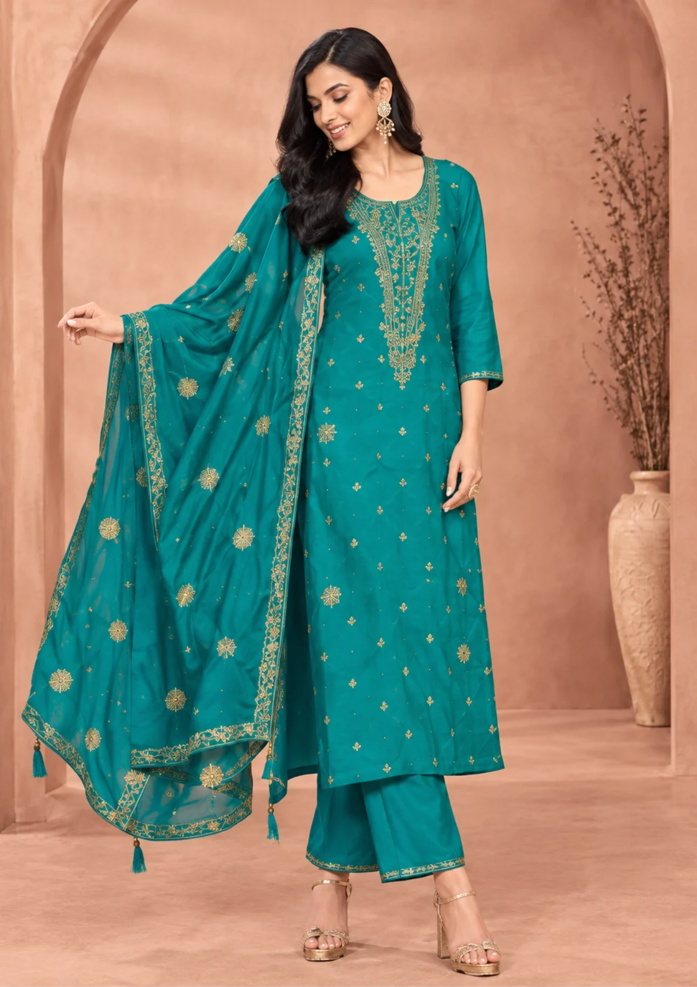 Suit with Golden Embroidery
