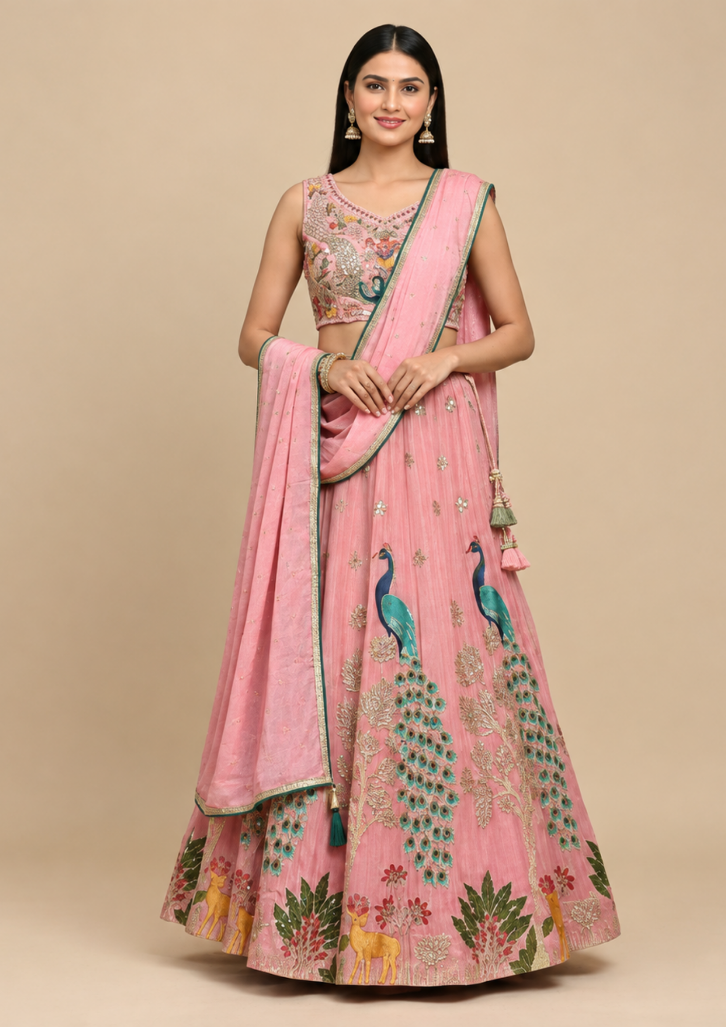 Lehenga With Peacock Embroidered