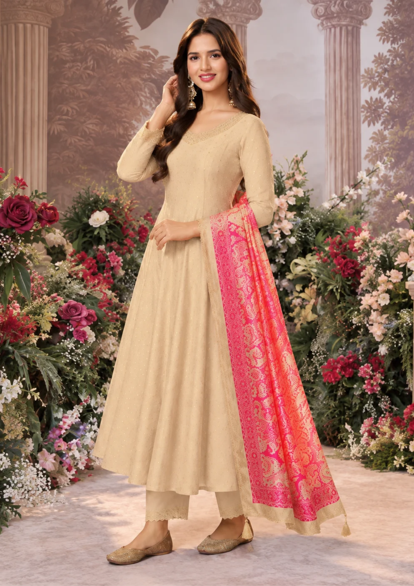 Anarkali Suit with Vibrant Banarasi Dupatta