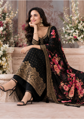 Banarasi Suit with Elegant Floral Digital-Print Dupatta