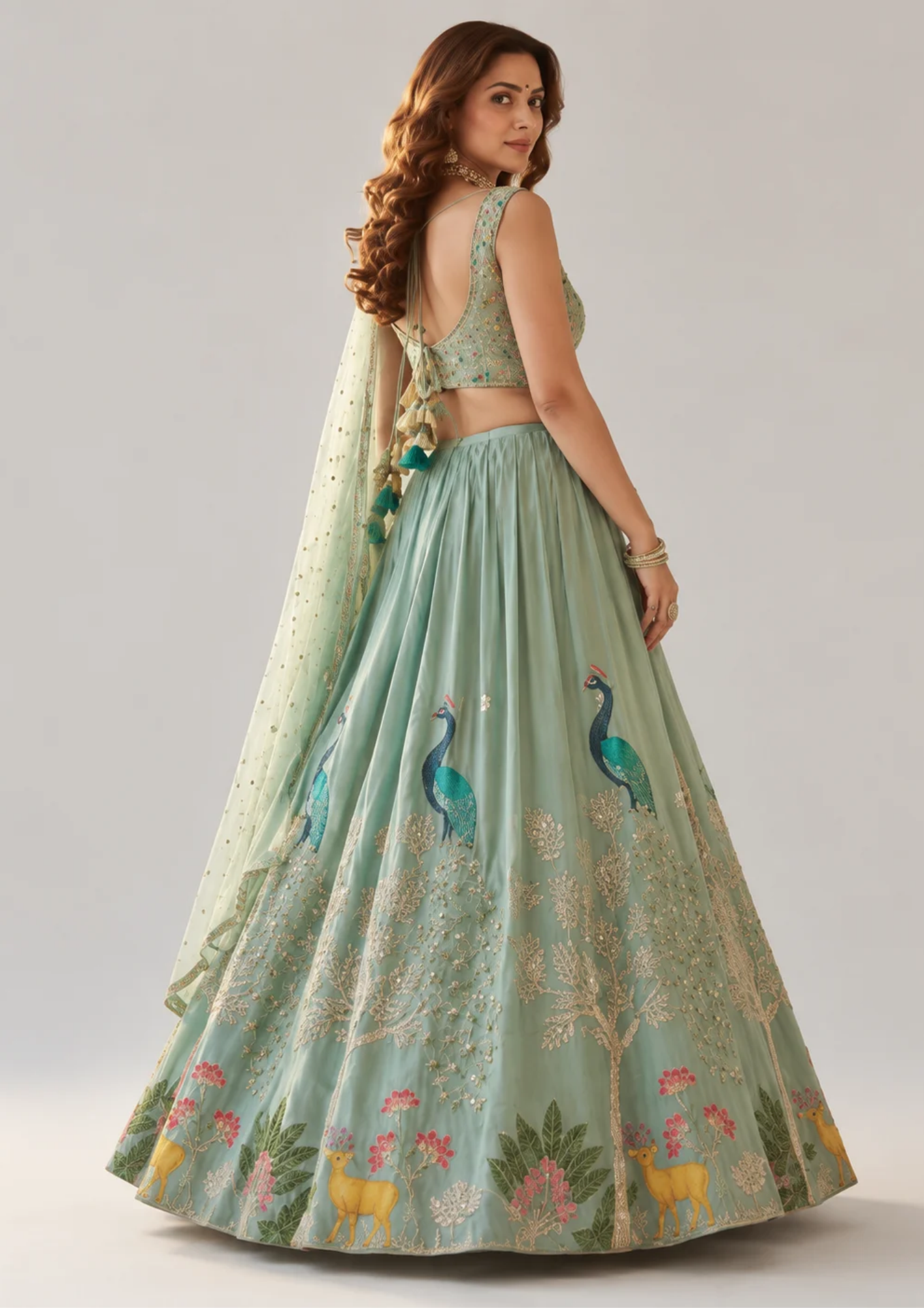 Lehenga Set With Peacock Embroidered Designer
