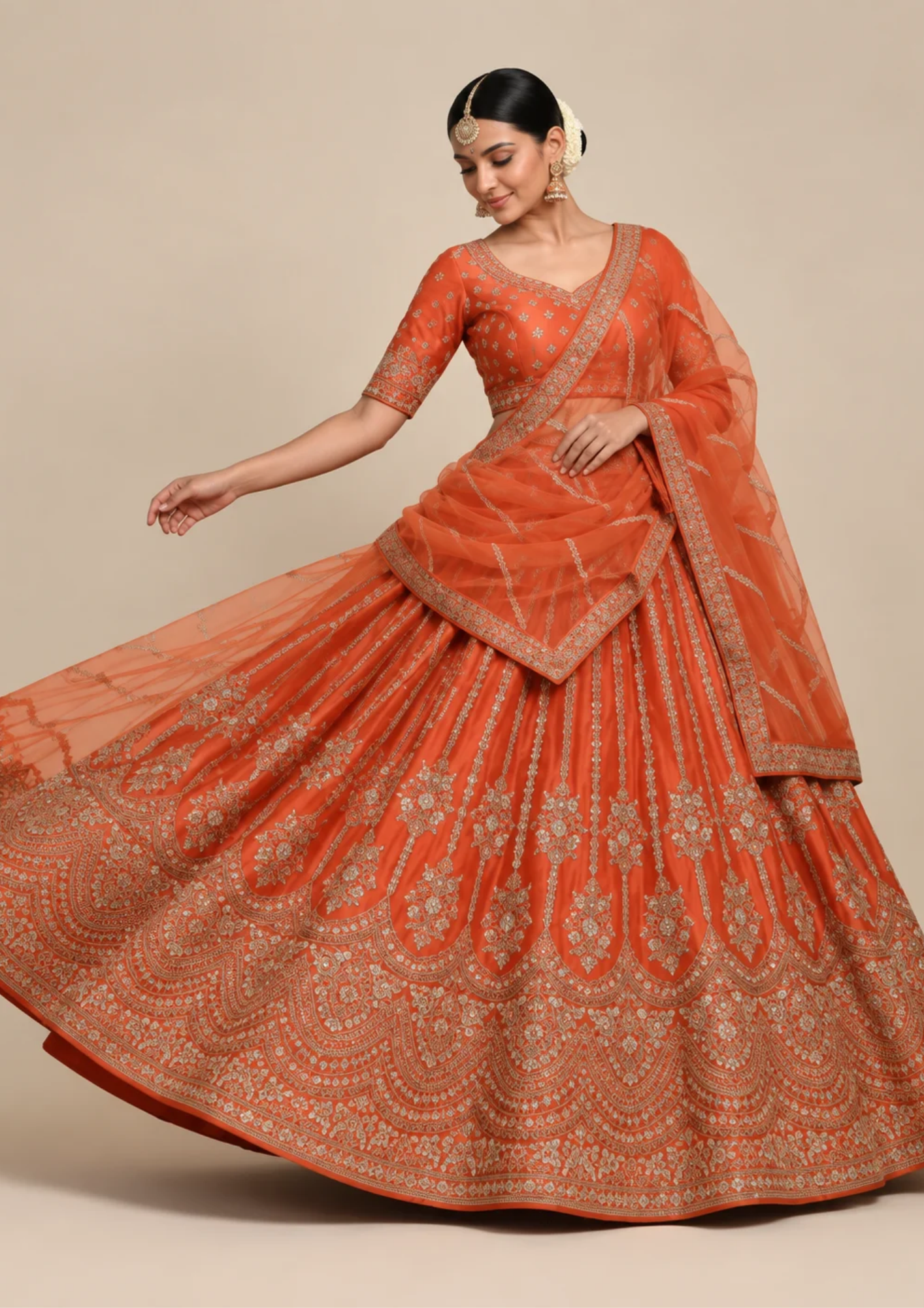 Bridal Lehenga Set With Zari Embroidered