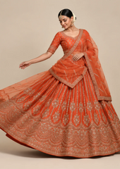 Bridal Lehenga Set With Zari Embroidered