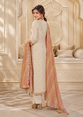Salwar Suit with Floral Embroidery & Striped Dupatta