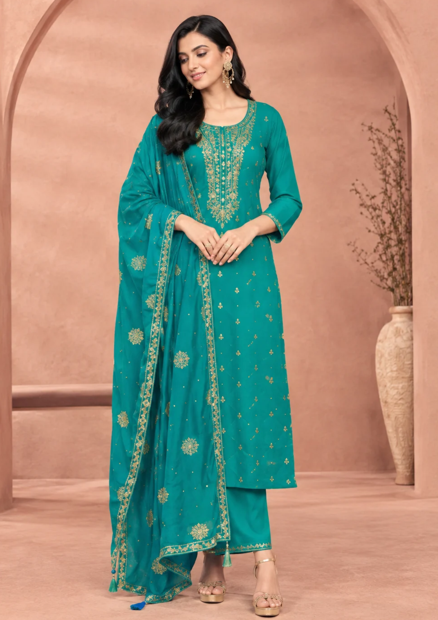 Suit with Golden Embroidery