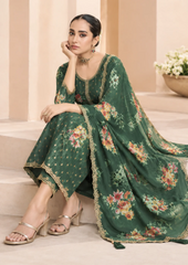 Salwar Suit with Golden Motifs & Floral Dupatta