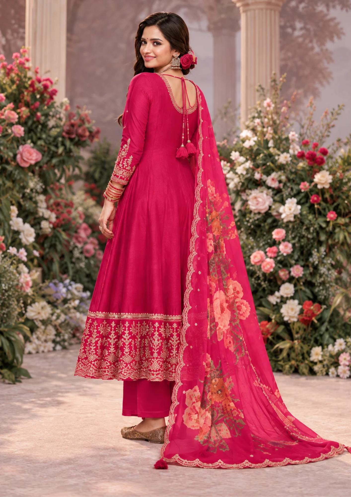 Anarkali Suit with Floral Printed Dupatta