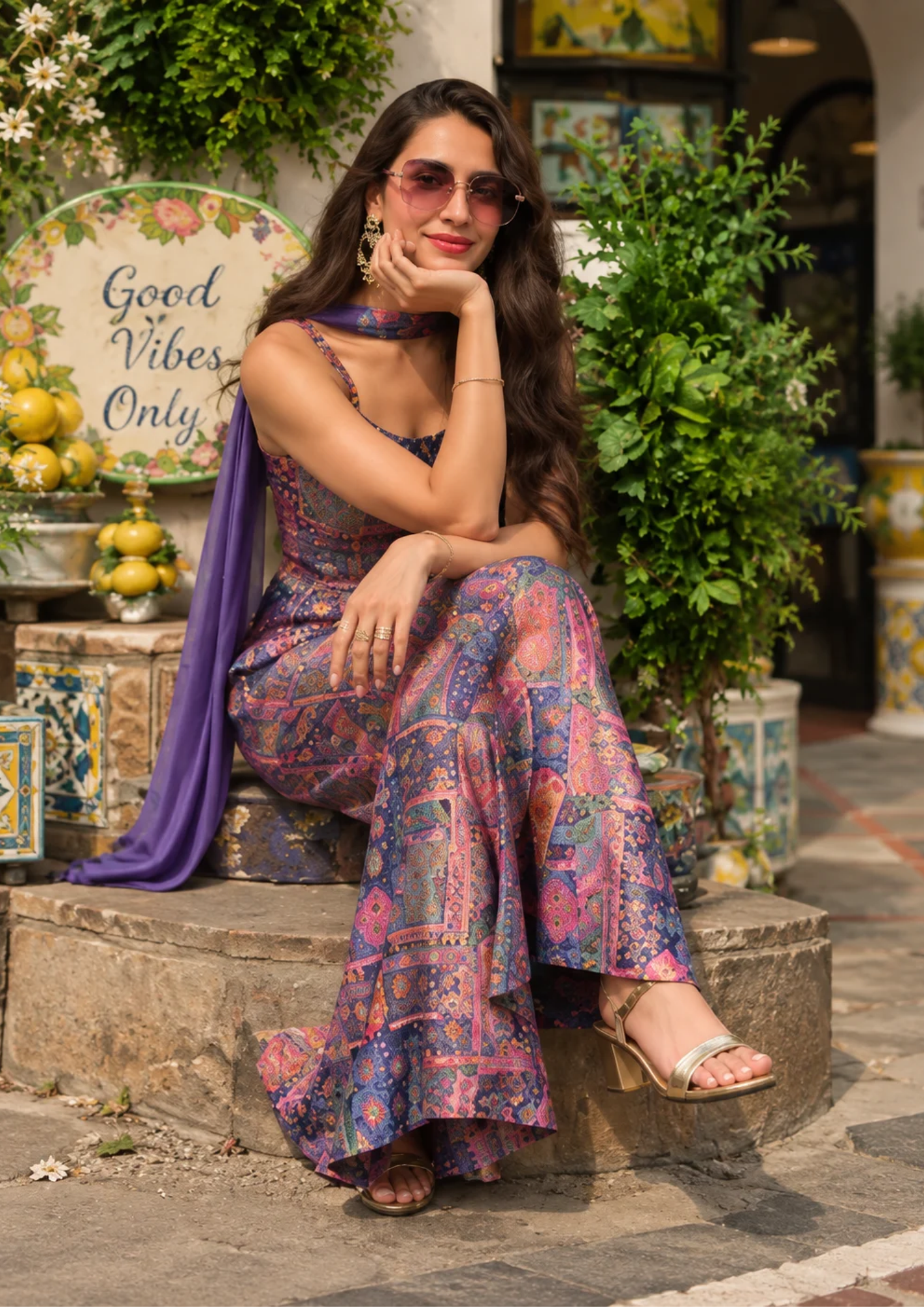 Print Peplum Sharara Set with Dupatta