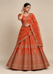 Bridal Lehenga Set With Zari Embroidered