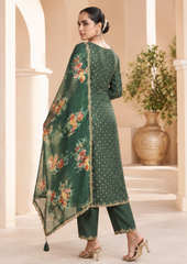 Salwar Suit with Golden Motifs & Floral Dupatta