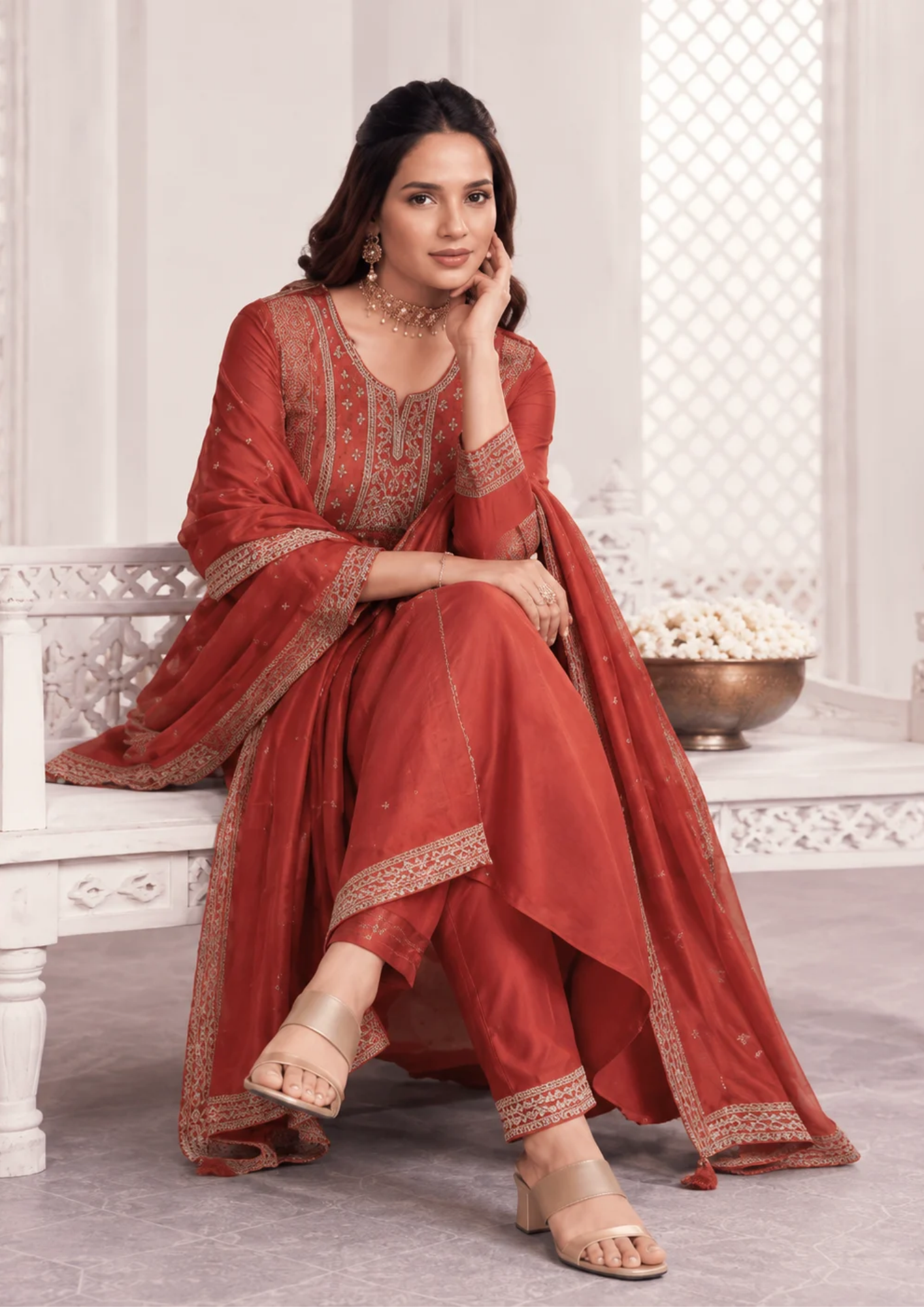 Anarkali Suit with Intricate Golden Embroidery