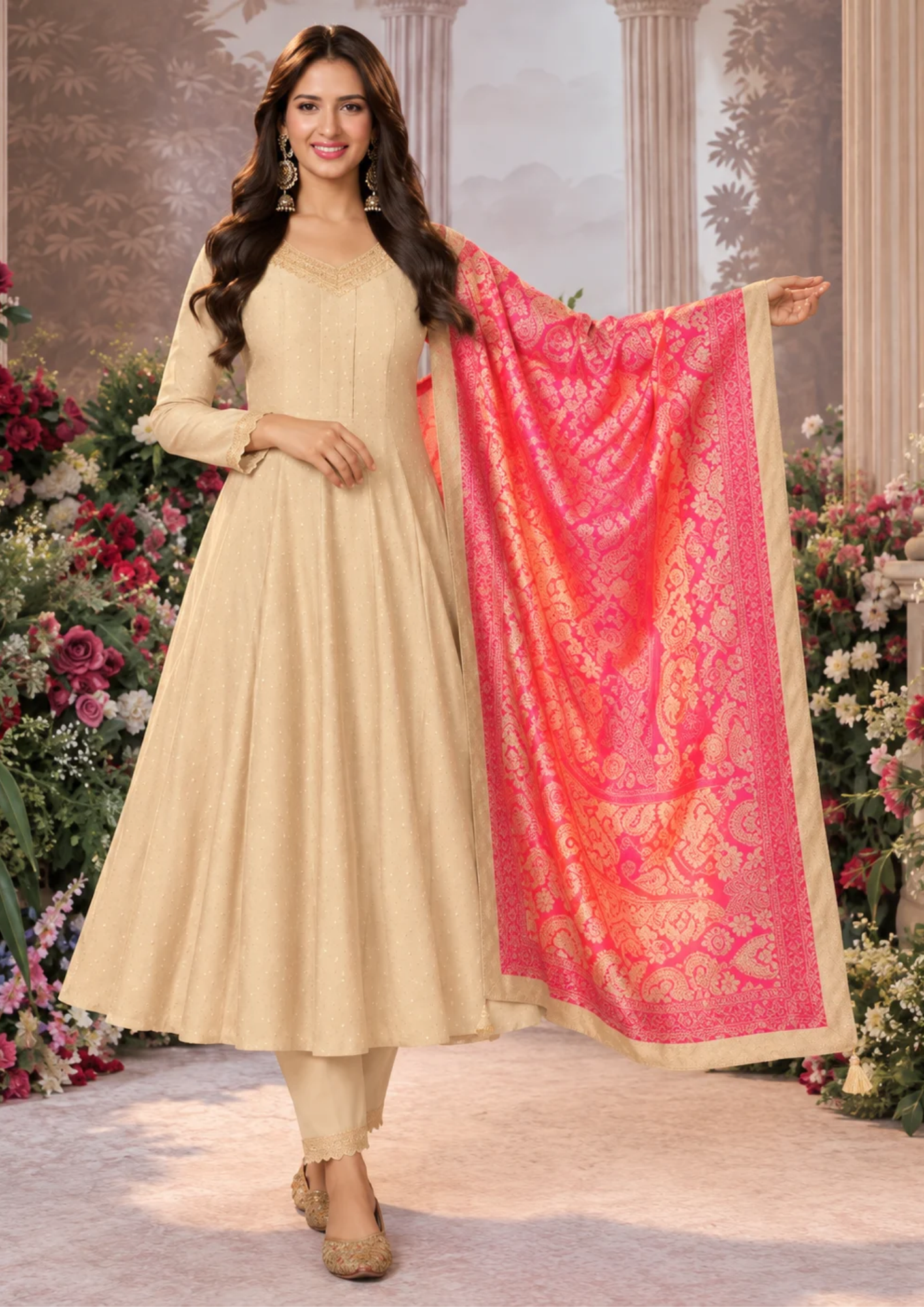 Anarkali Suit with Vibrant Banarasi Dupatta