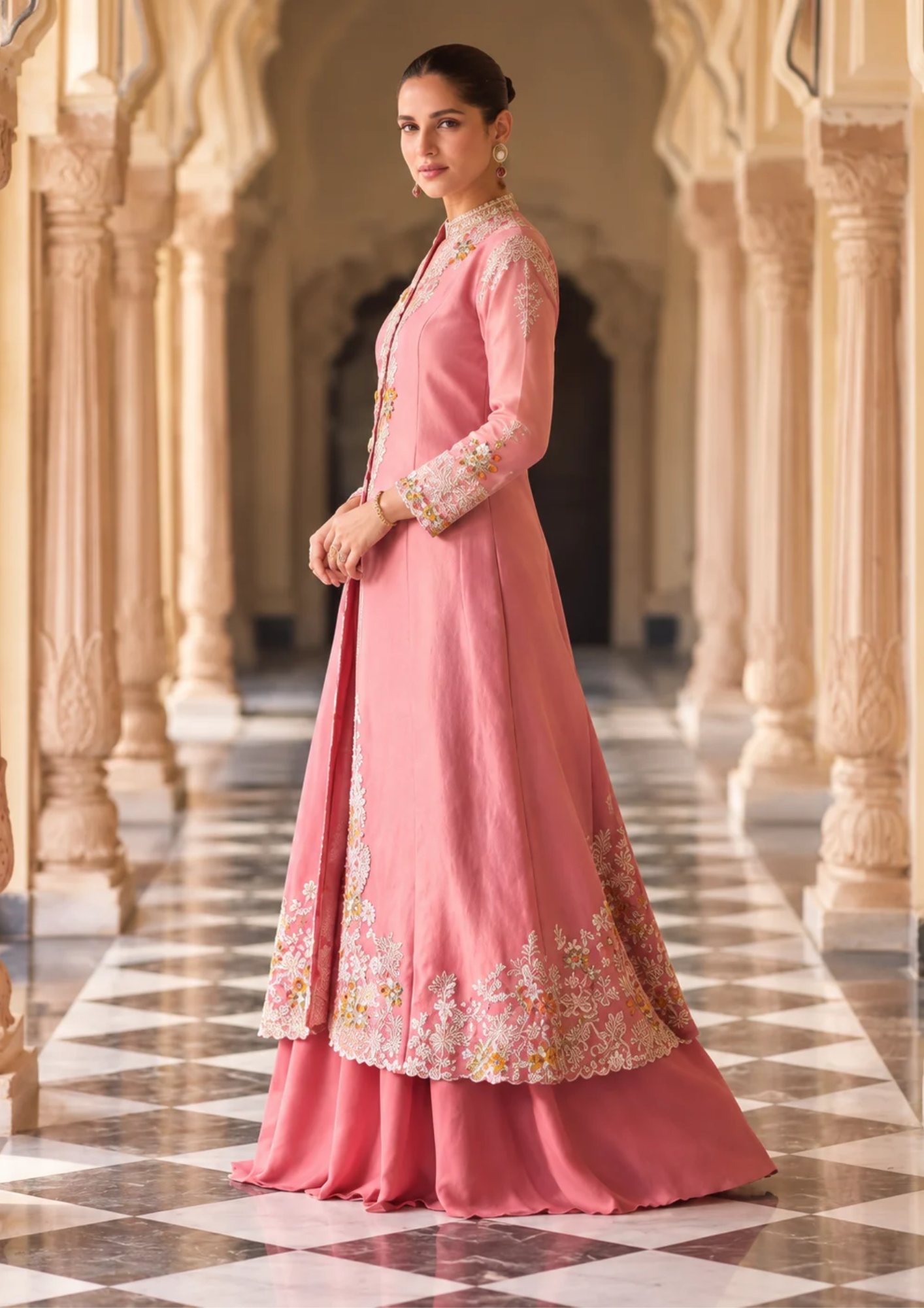 Palazzo Gown with Floral Embroidery