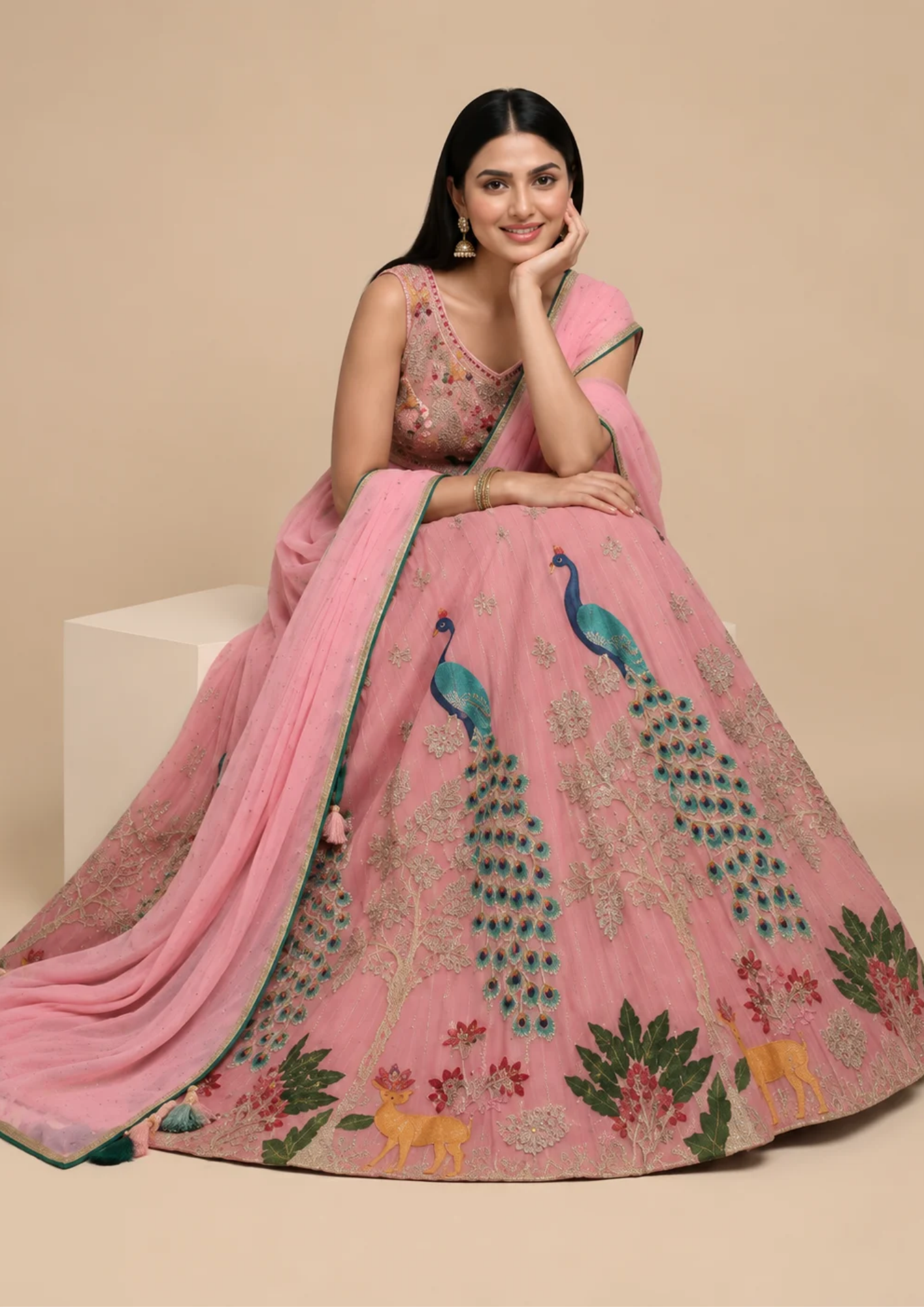 Lehenga With Peacock Embroidered