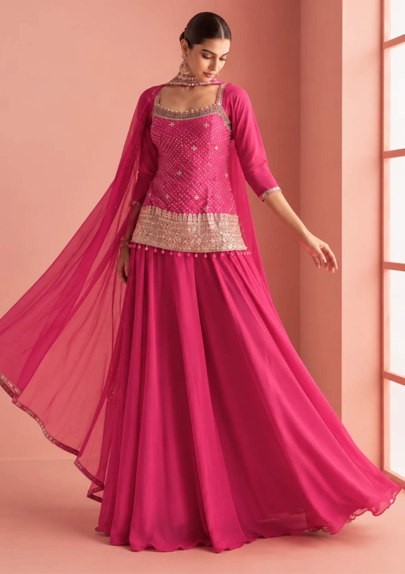 Embellished Peplum Sharara Set with Dupatta