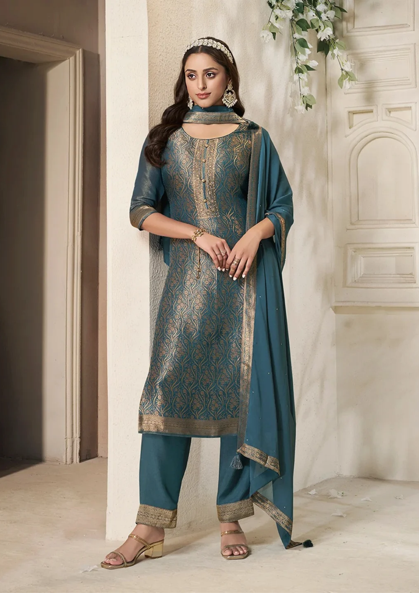 Banarasi Suit with Rich Golden Weave