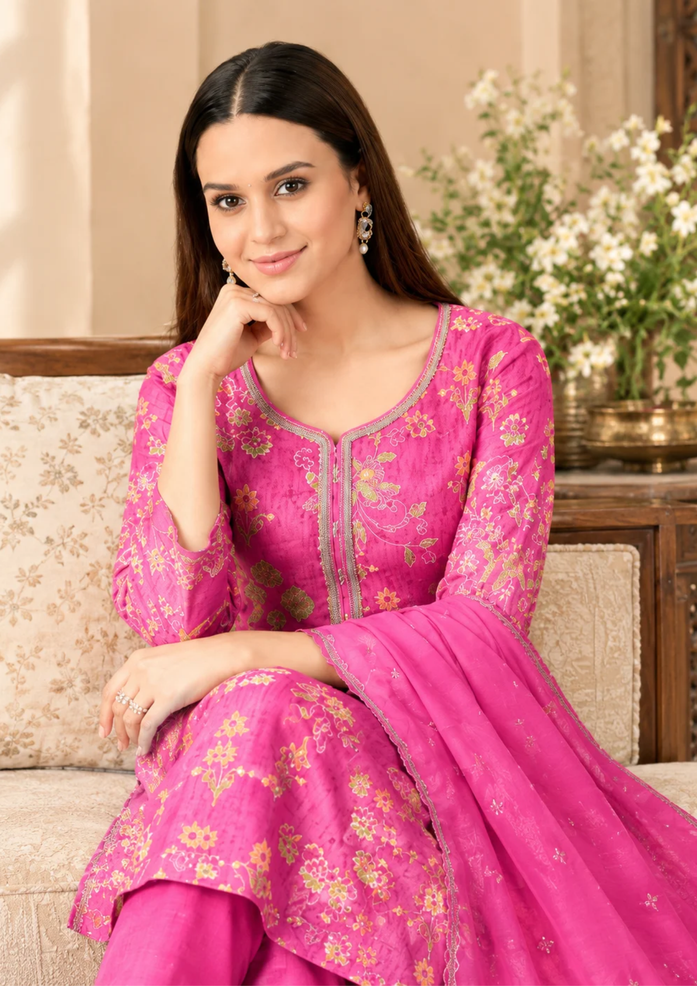 Salwar Suit with Intricate Golden Floral Embroidery