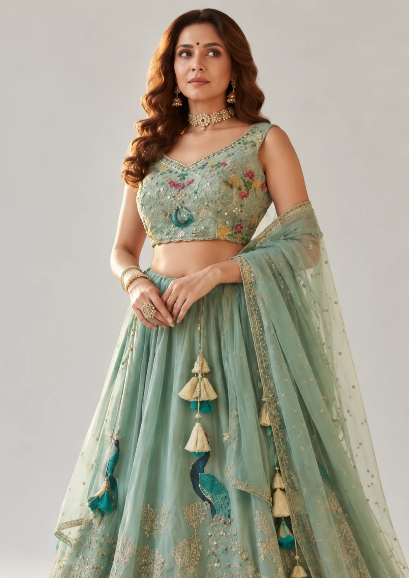 Lehenga Set With Peacock Embroidered Designer