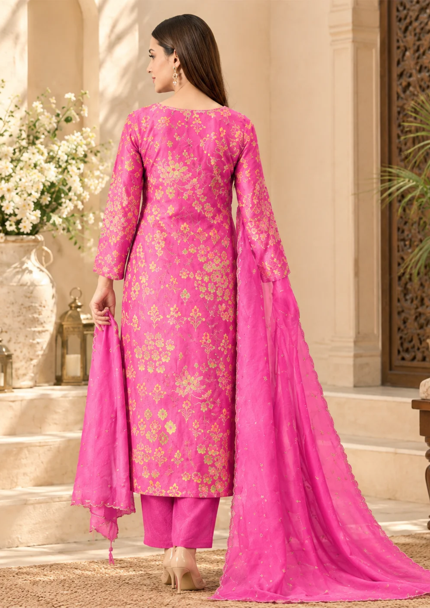 Salwar Suit with Intricate Golden Floral Embroidery