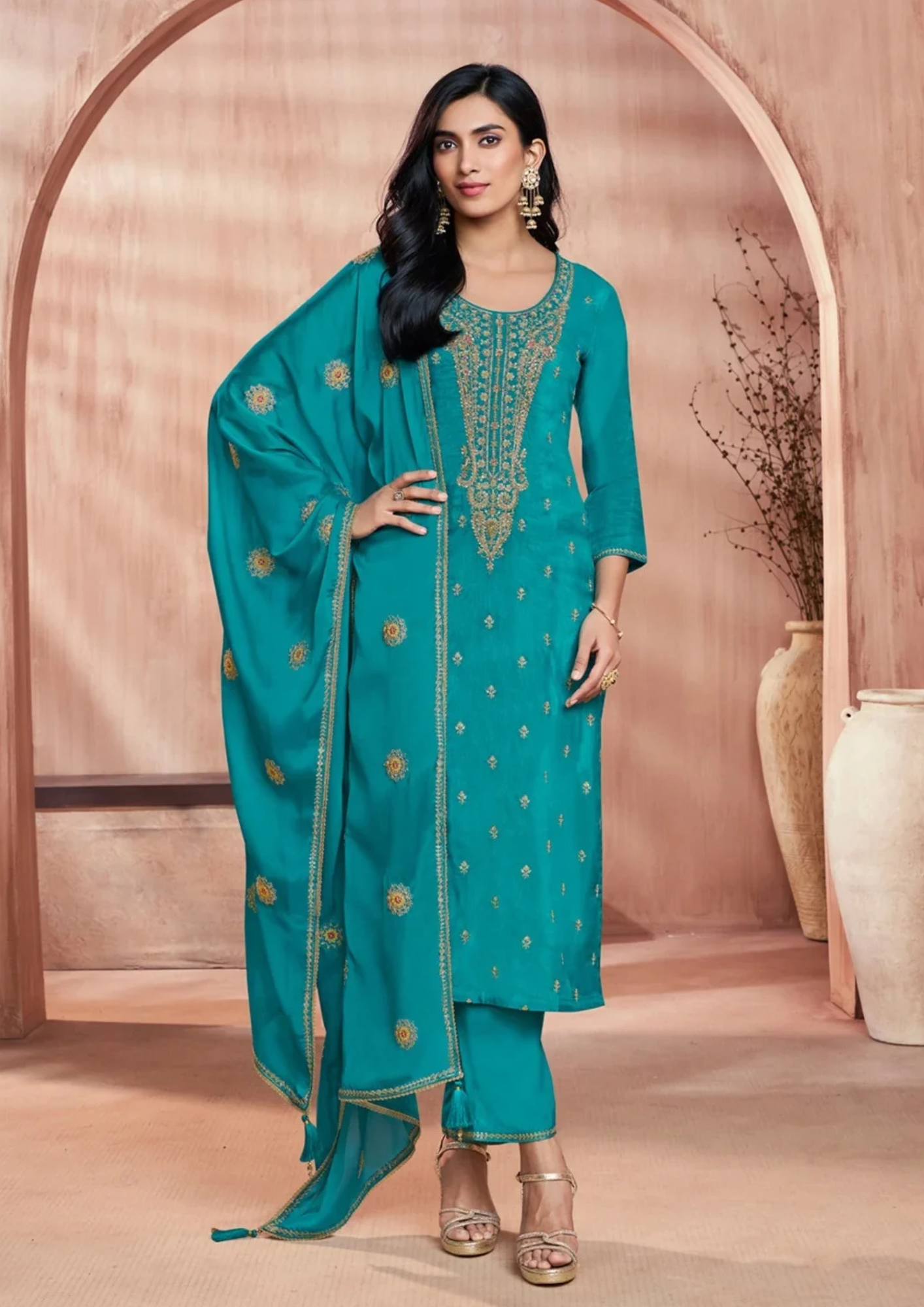 Suit with Golden Embroidery