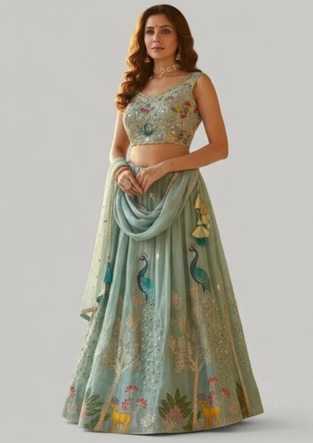 Lehenga Set With Peacock Embroidered Designer
