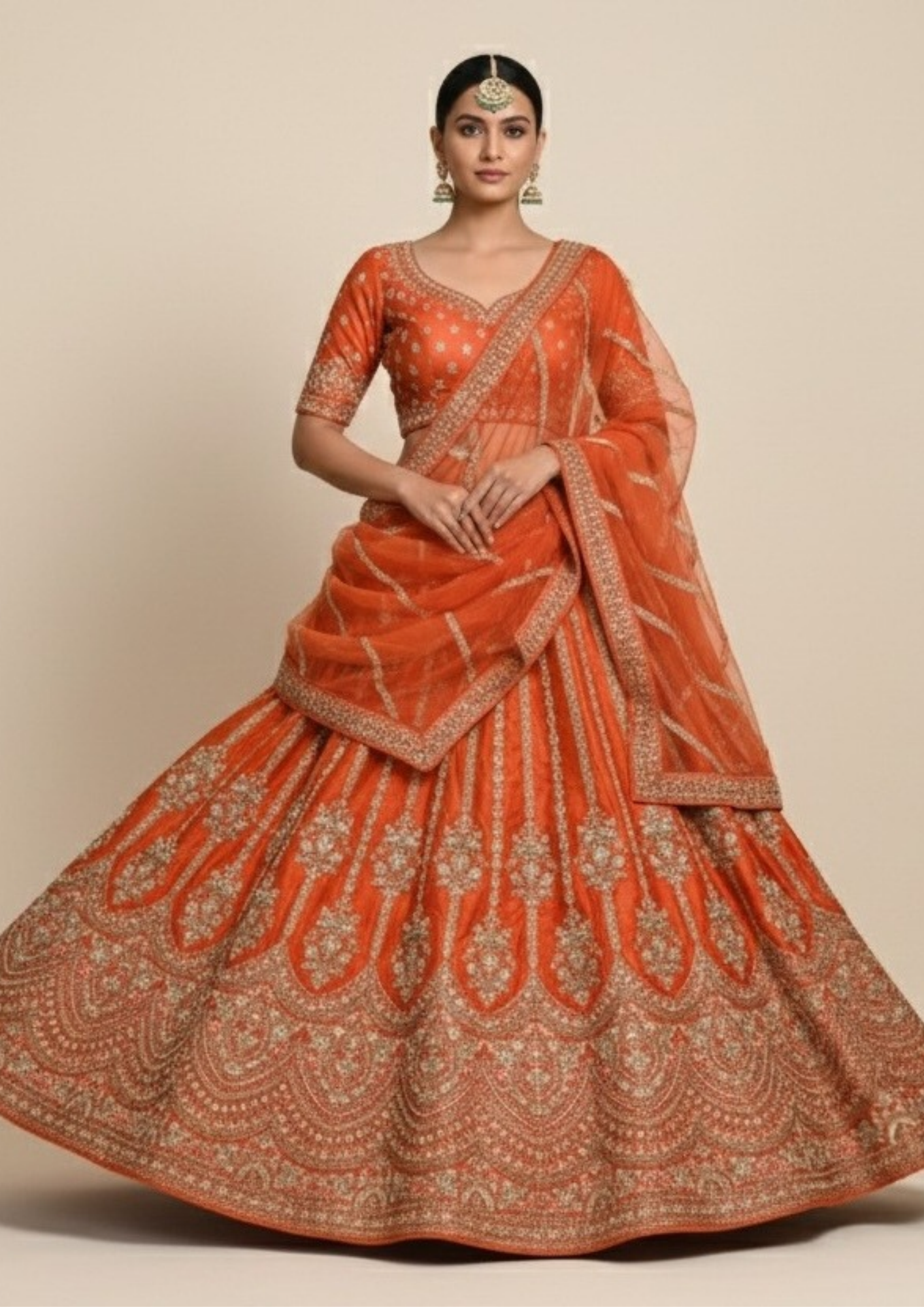 Bridal Lehenga Set With Zari Embroidered
