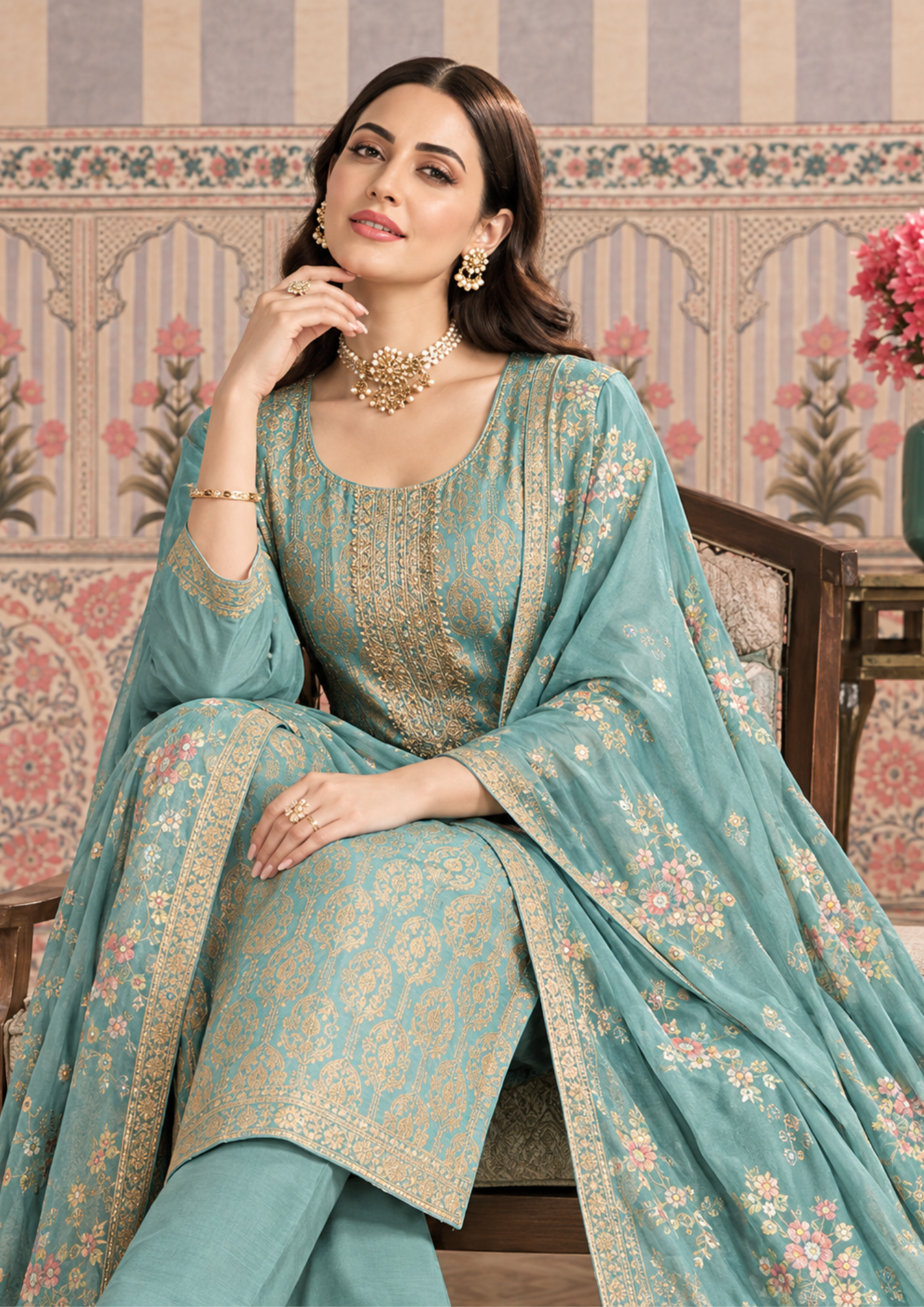 Banarasi Suit with Intricate Golden Weave